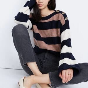Madewell Sweater Womens Calloway Boatneck Pullover‎ Stripe Merino Wool Blend XXS